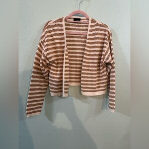 Miou Muse Striped Cropped Cardigan Brown Cream Size Small